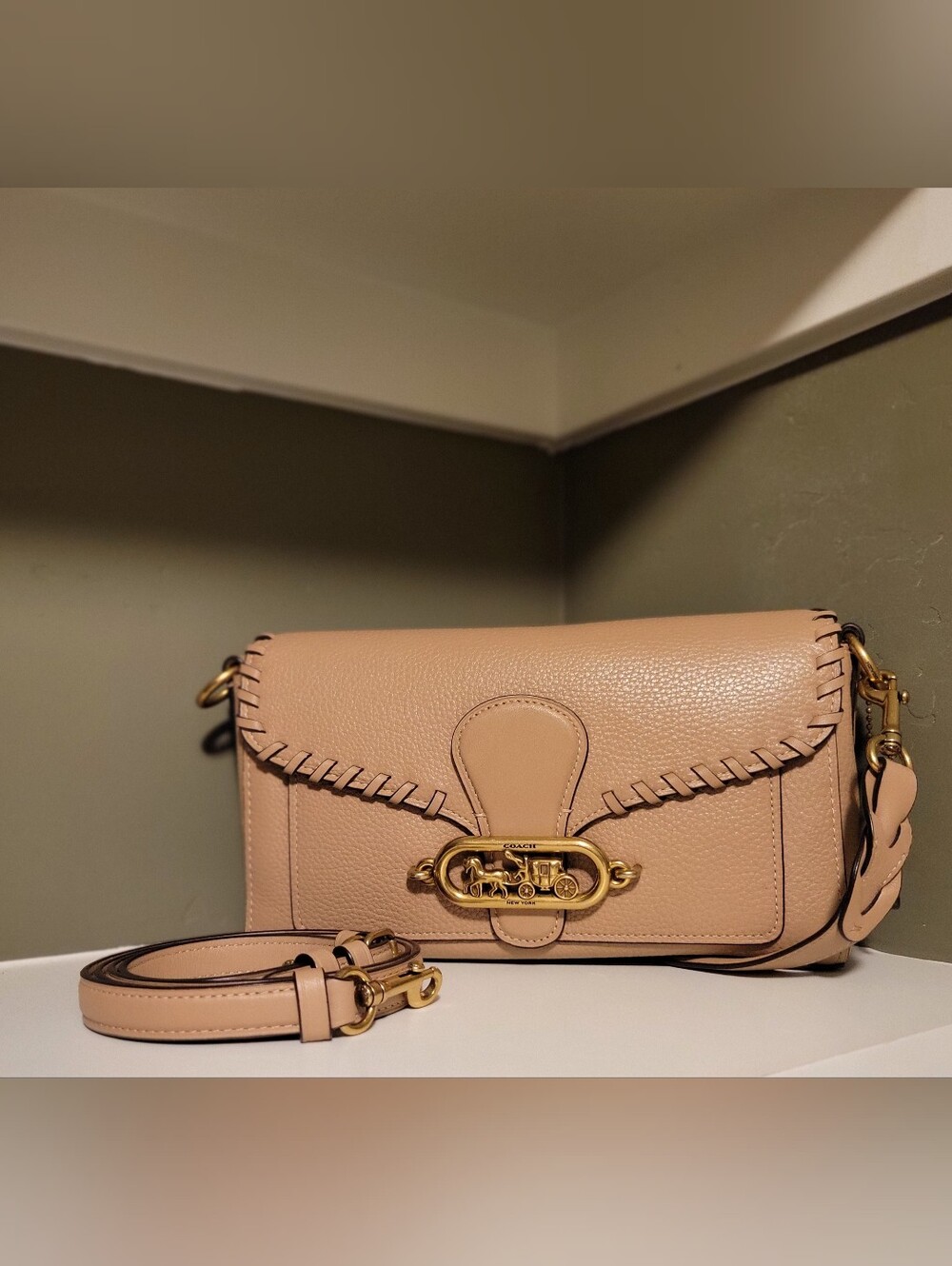 Coach Jade Whipstitch Taupe Leather Shoulder Crossbody Bag 91025